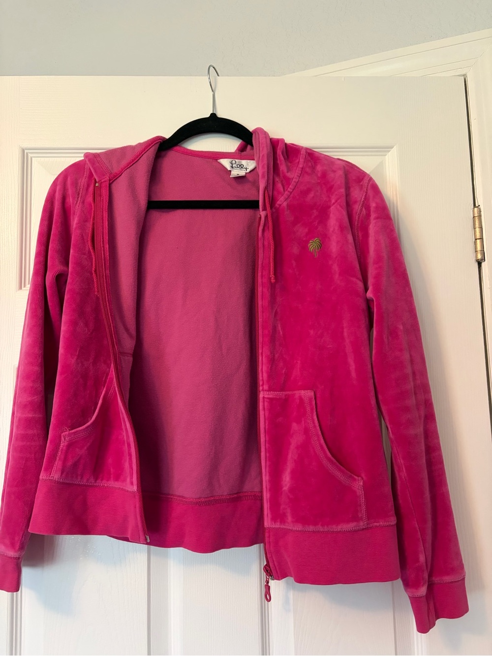 Lilly Pulitzer Hot Pink Velour Hooded Zip Jacket Size M Great Condition!